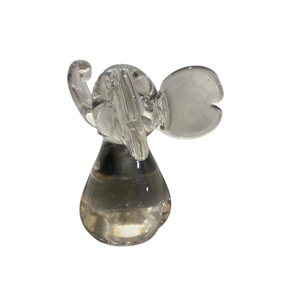 Art Glass HANDBLOWN Clear Glass Elephant Lucky Trunk up 5” Tall - Picture 4 of 5